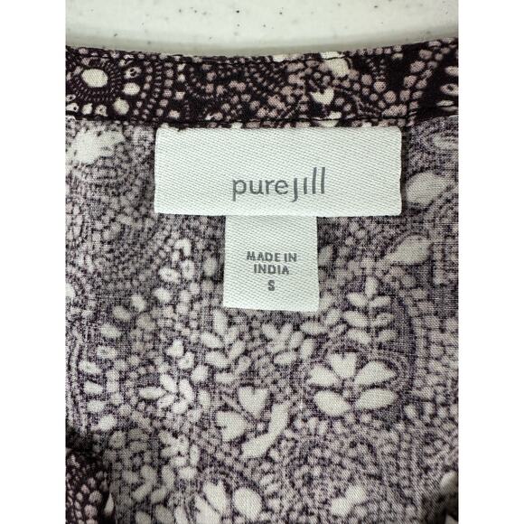 PureJill by J Jill Blouse Top Size Small Dark Plum Floral Notch Neck Pleated - Picture 3 of 9